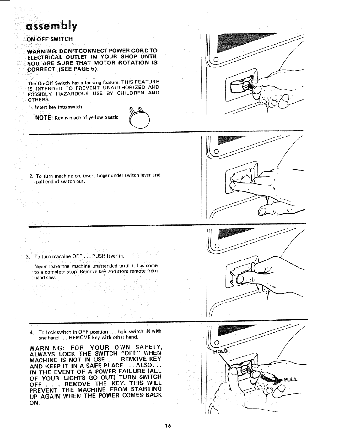 Sears 113.2433 manual ON-OFF Switch, Rkk, For Your OWN Safety, Lock Switch, When 