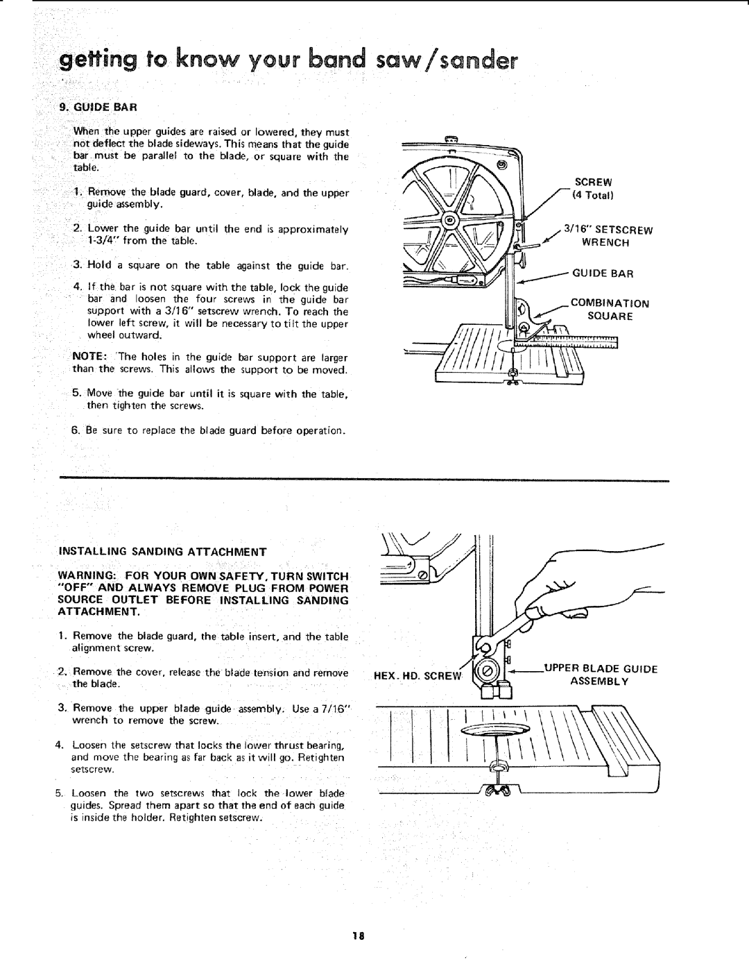 Sears 113.2433 manual Guide BAR, Setscrew Wrench BAR Combination, Square 