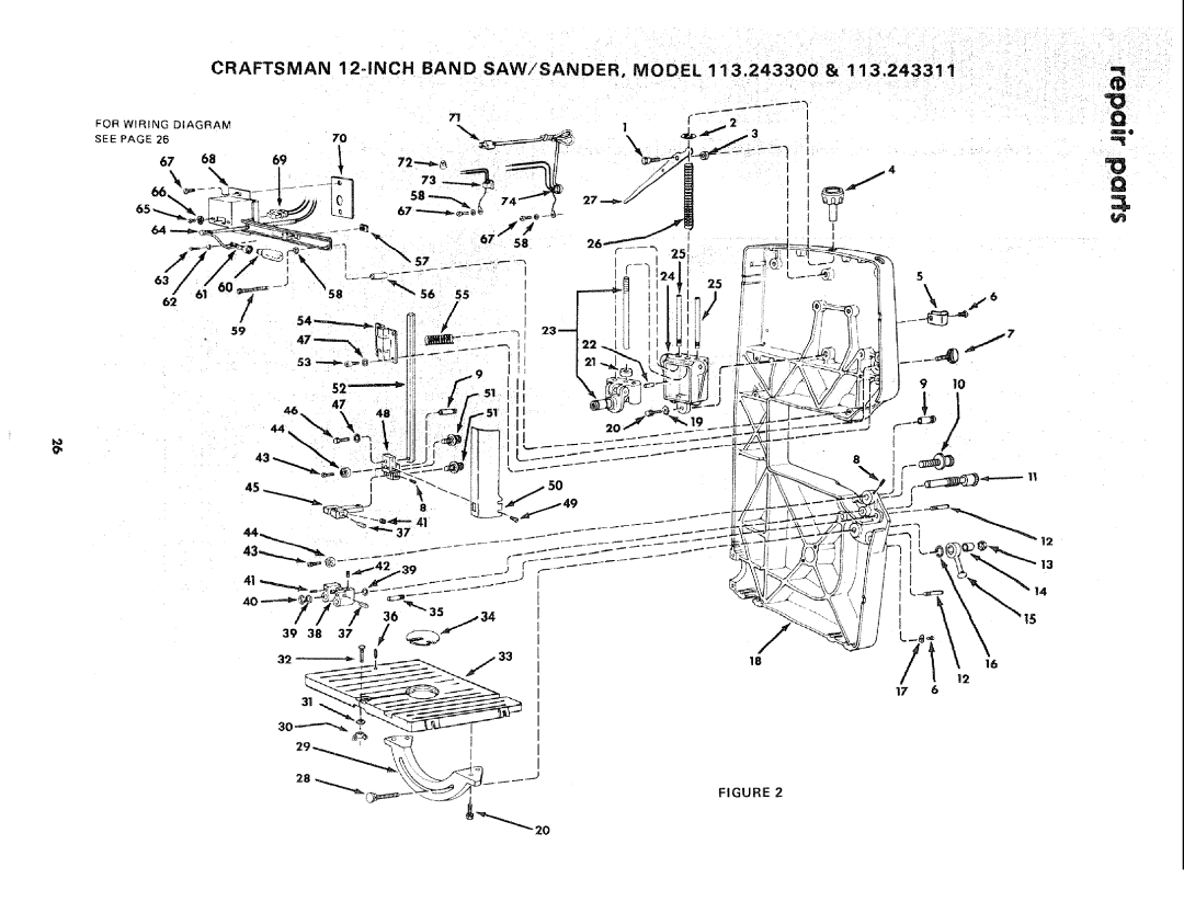 Sears manual Craftsman 12-INCH Band SAW/SANDER, Model 113.243300, For Wiring Diagram, See 