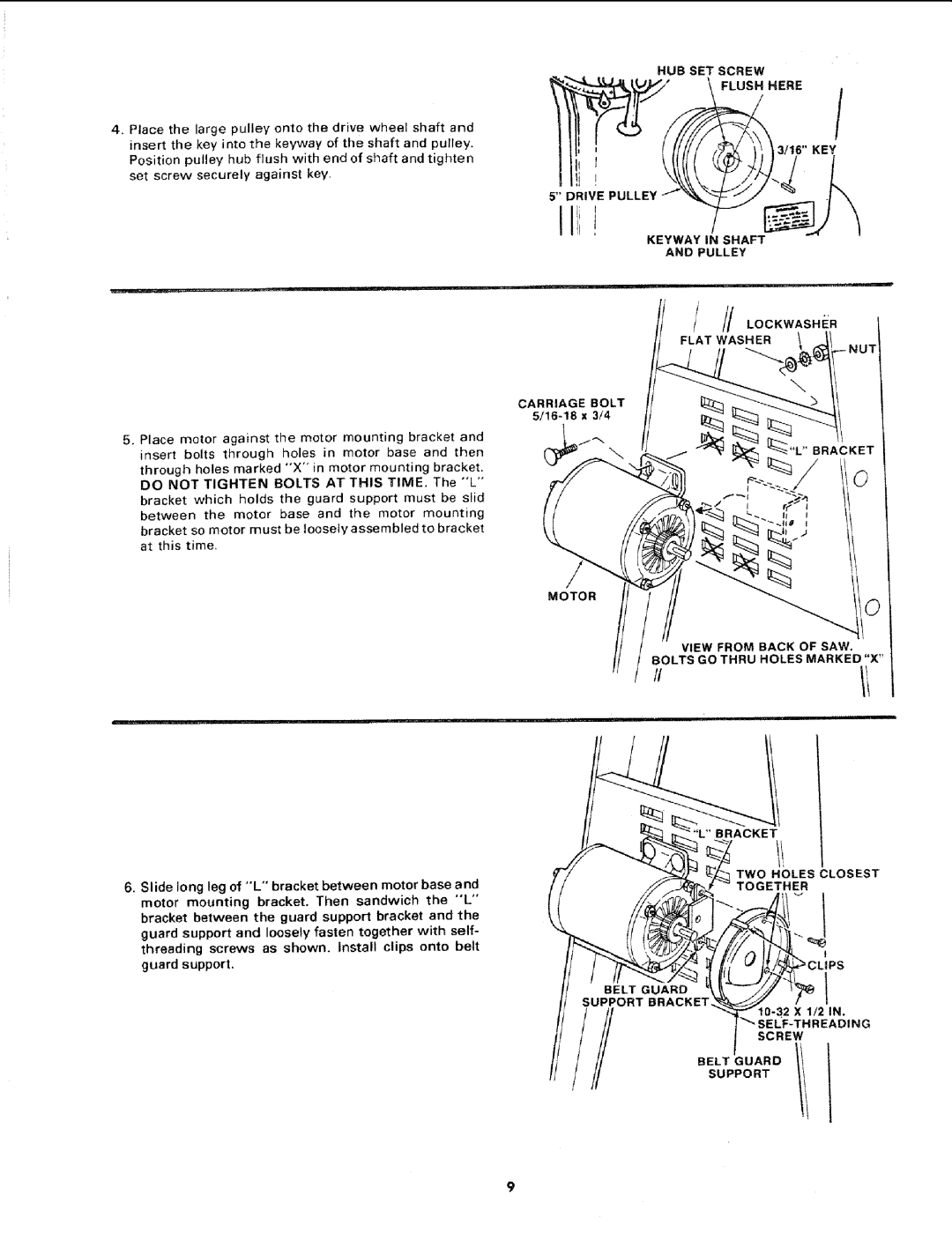 Sears 113.2433 manual HUB SET Screw, Key, Pulley Lockwasher Flat Washer 