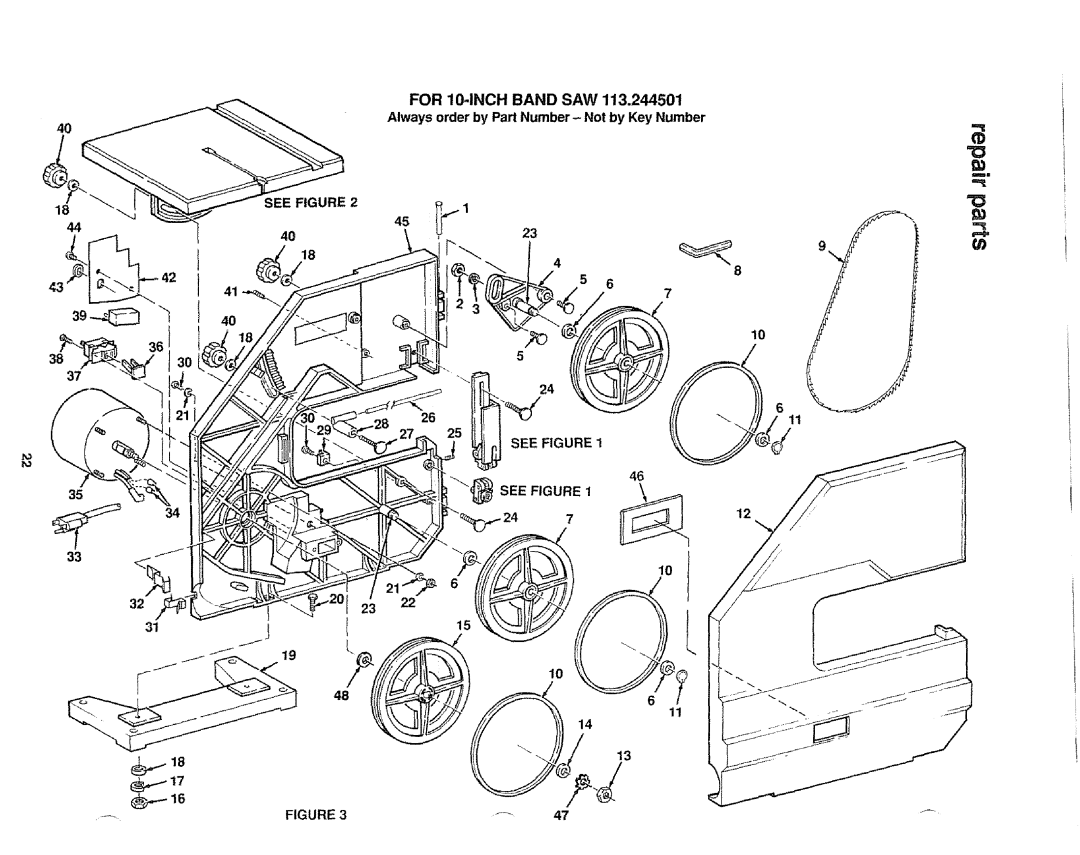 Sears 113.244501 manual For 10-INCH Band SAW, Always order by Part Number- Not by Key Number, See Figure 