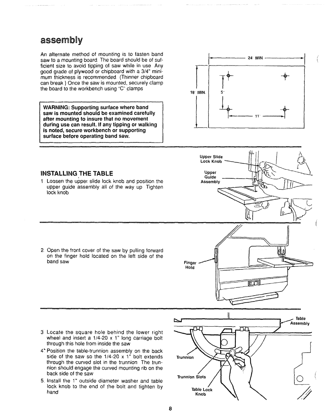 Sears 113.244501 manual AssembOy, Installing the Table 