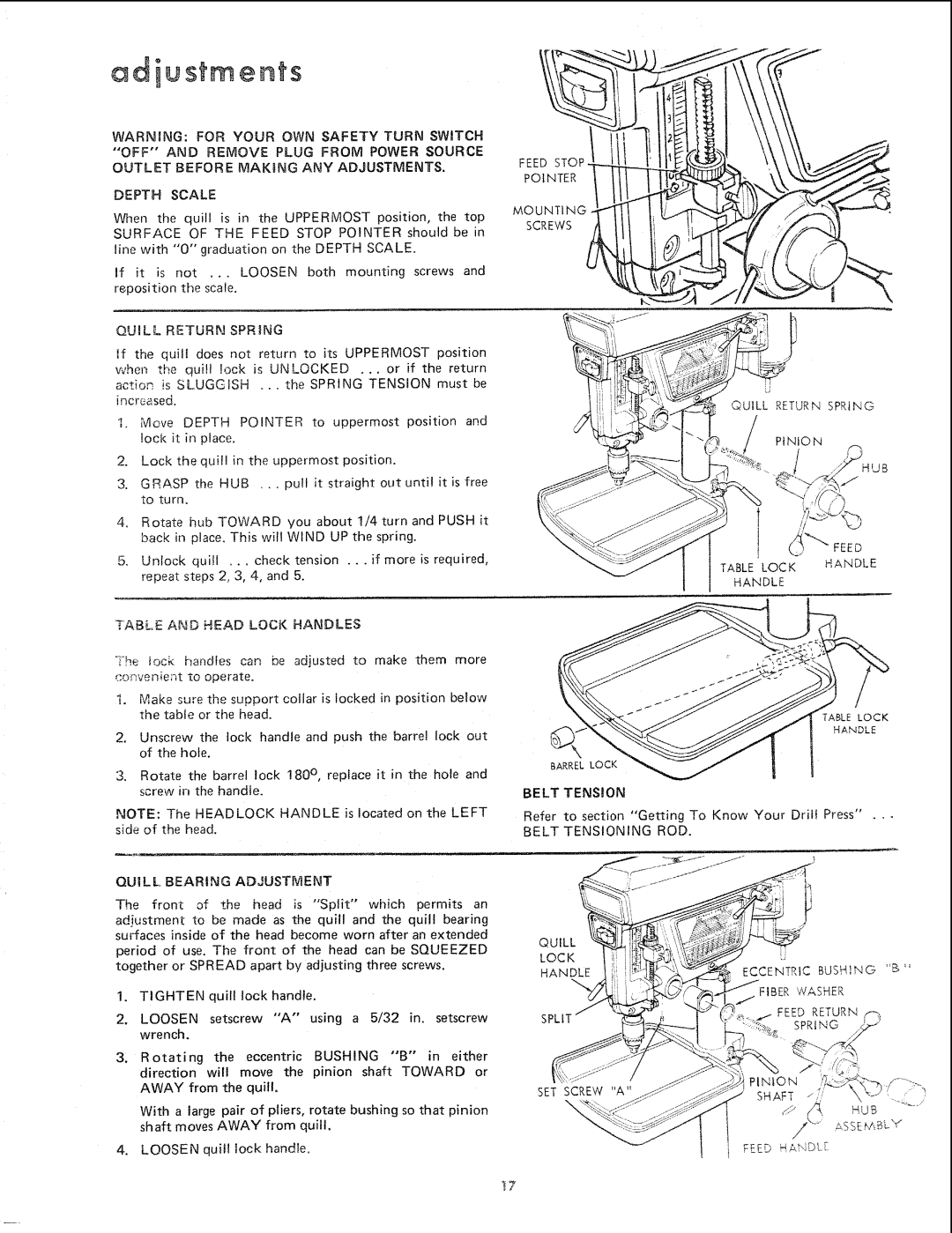 Sears 113.24611 manual Diustments, Depth Scale 