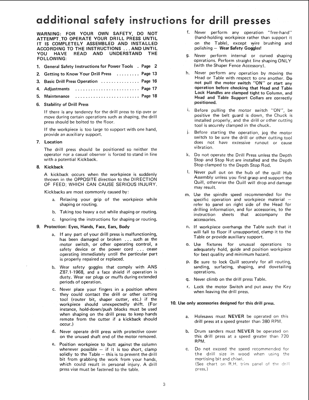 Sears 113.24611 manual ATTEMPT.TO Operate Your Drbll Press Until, ACCORDgNG to the iNSTRUCTIONS ... and Until, Maintenance 