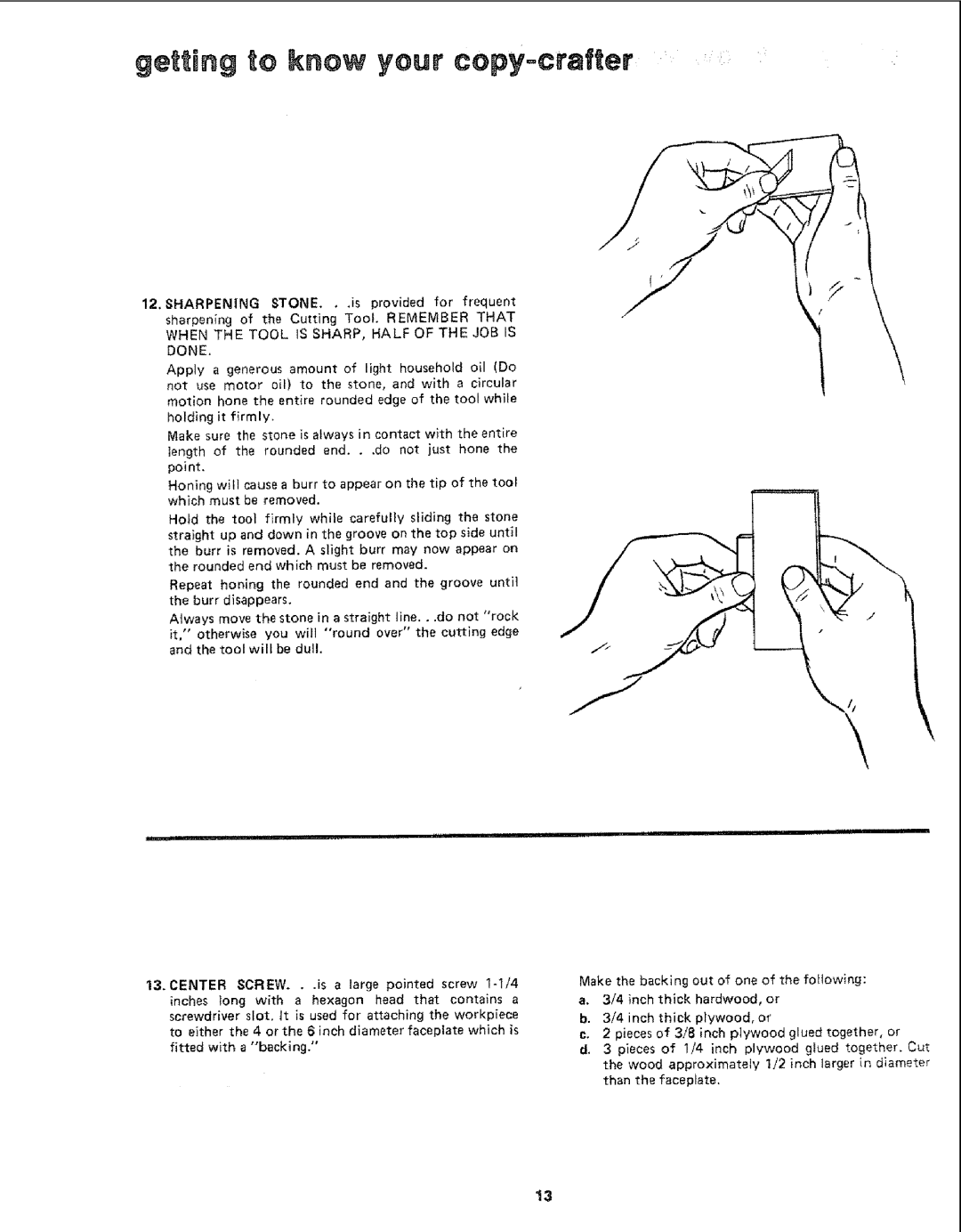 Sears 113.24907 manual Sharpening 