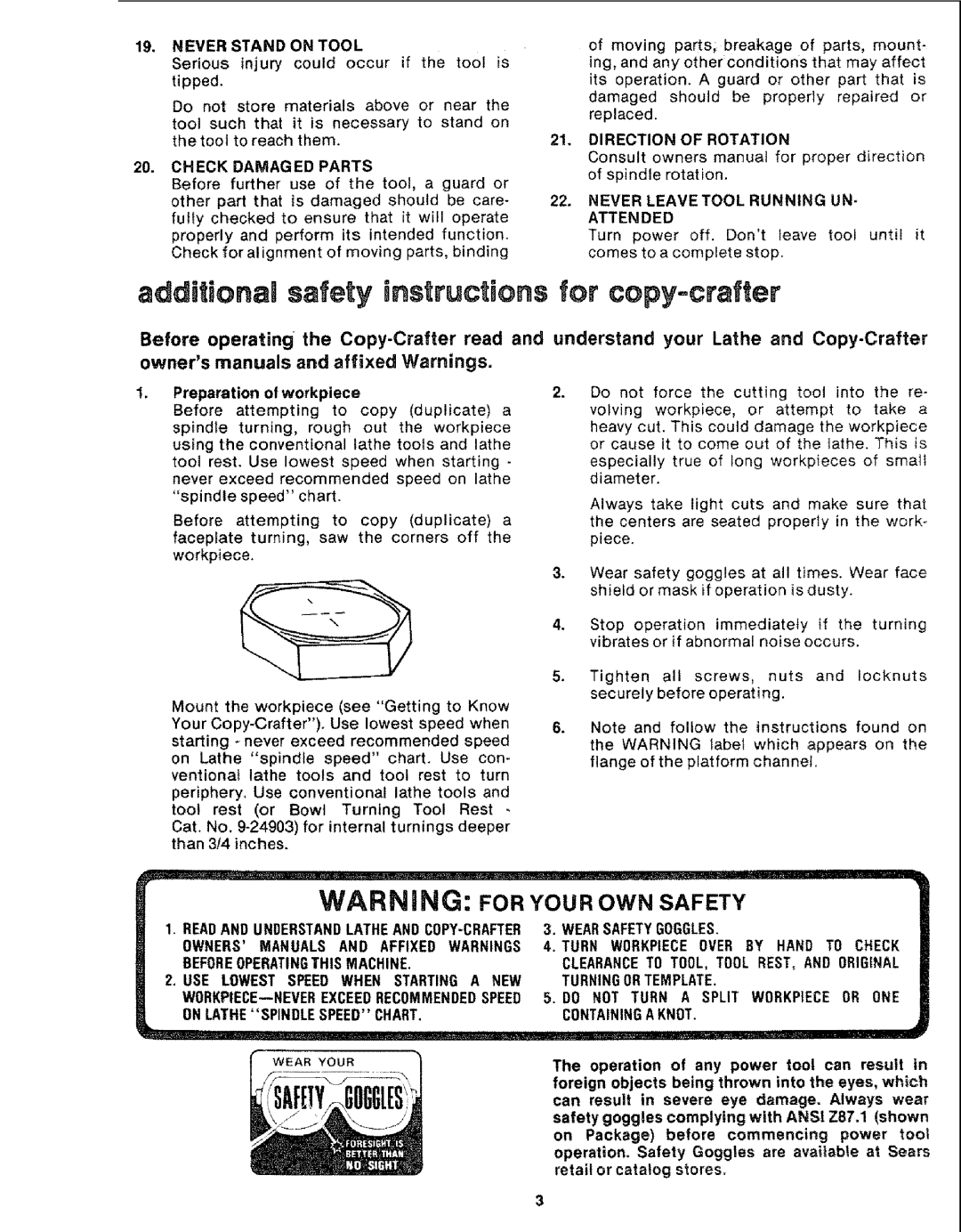 Sears 113.24907 manual Never Stand on Tool, Check Damaged Parts, Never Leave Tool Running UN Attended, Iip, Ill, i 111I1111 