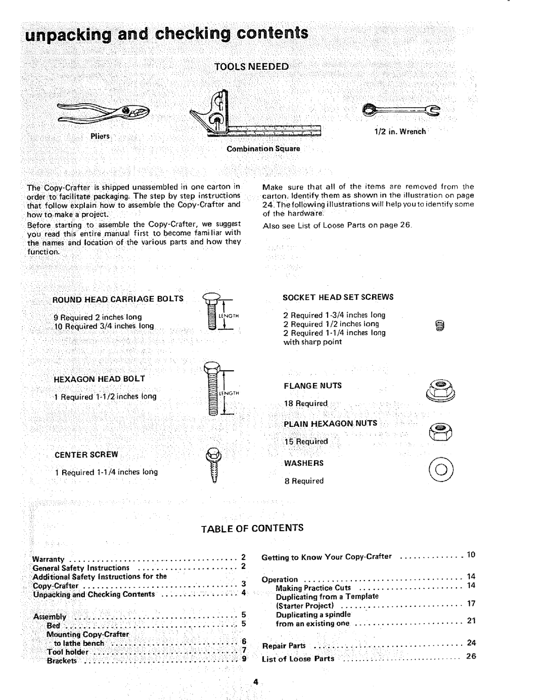 Sears 113.24907 manual Toolsneeded, Contents 