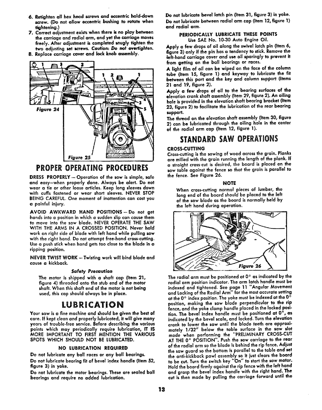 Sears 113.29003 operating instructions Ttlghtenlng, Spots Which should not be Lubricated 