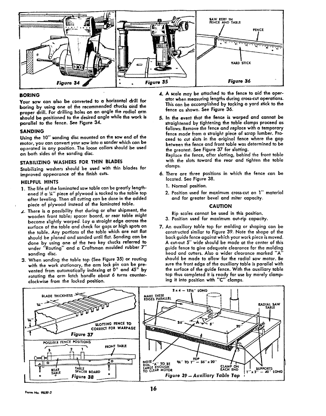 Sears 113.29003 operating instructions Sanding, Helpful Hints 