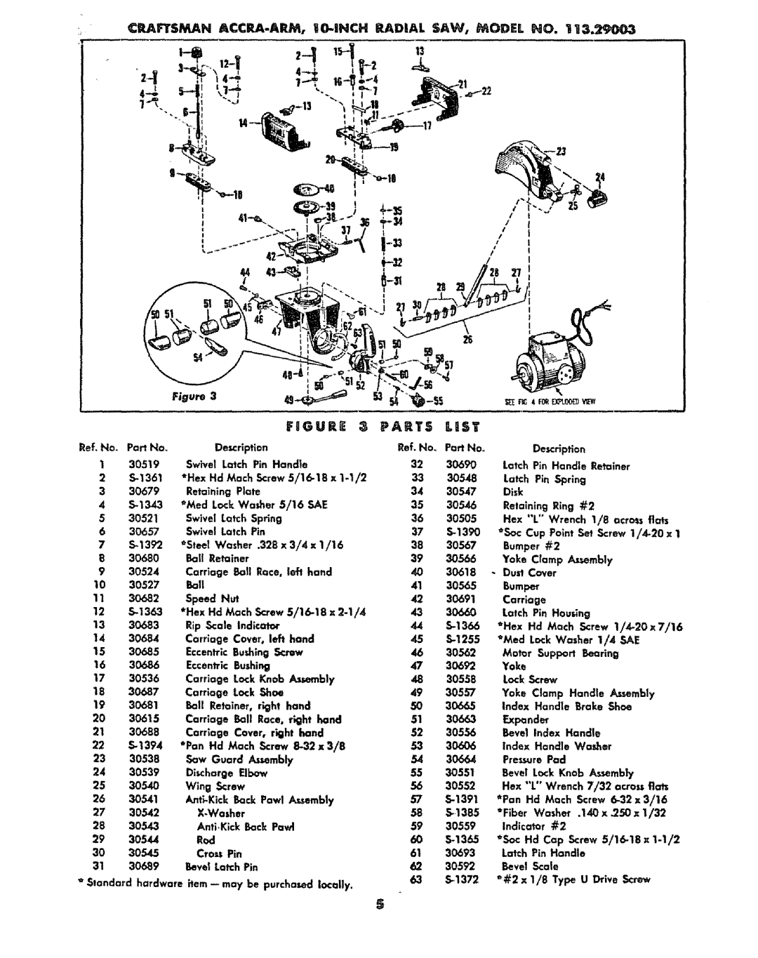 Sears 113.29003 operating instructions 30690, Lock Washer 5/16, 30566, 30692, 32x3/16 