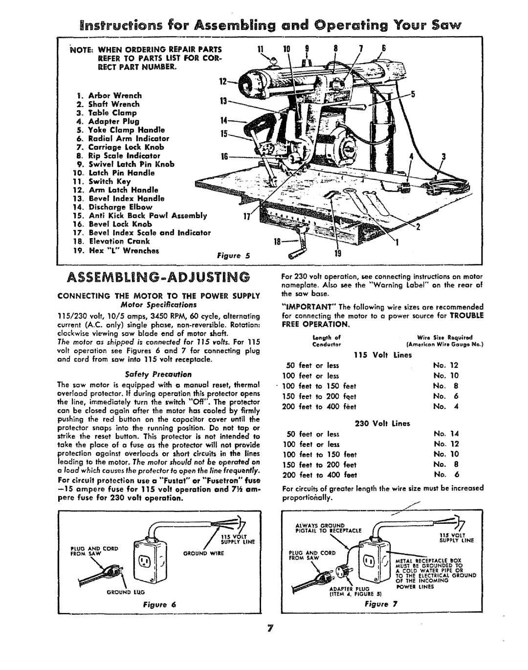 Sears 113.29003 Connecting the Motor to the Power Supply, Motor Speccations, Alwaysground, ITEM4, PGUeE S 