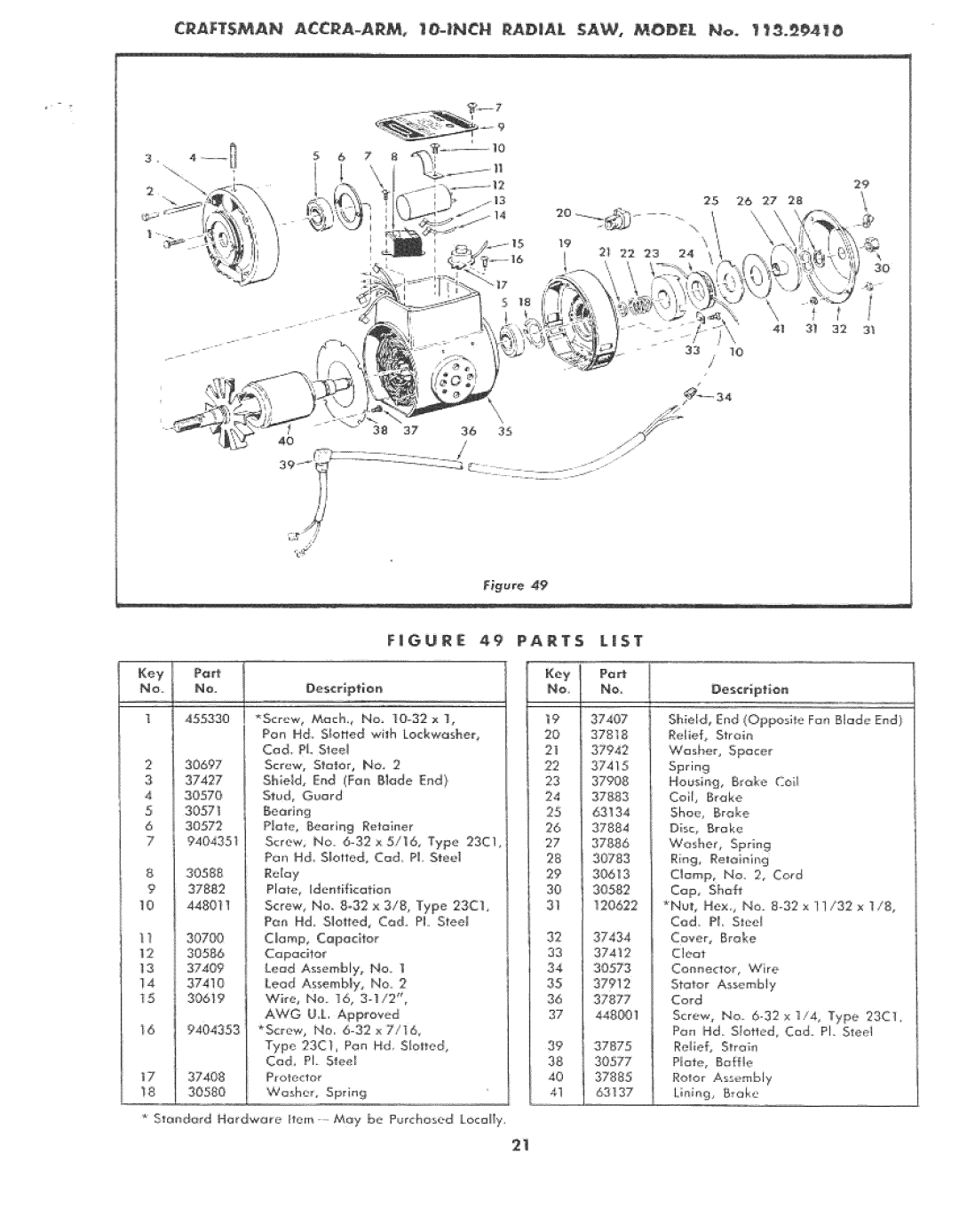 Sears 113.2941 manual Fgure 49 Parts List, Cad Pl.SisrA, Cd. Pl, Smel 