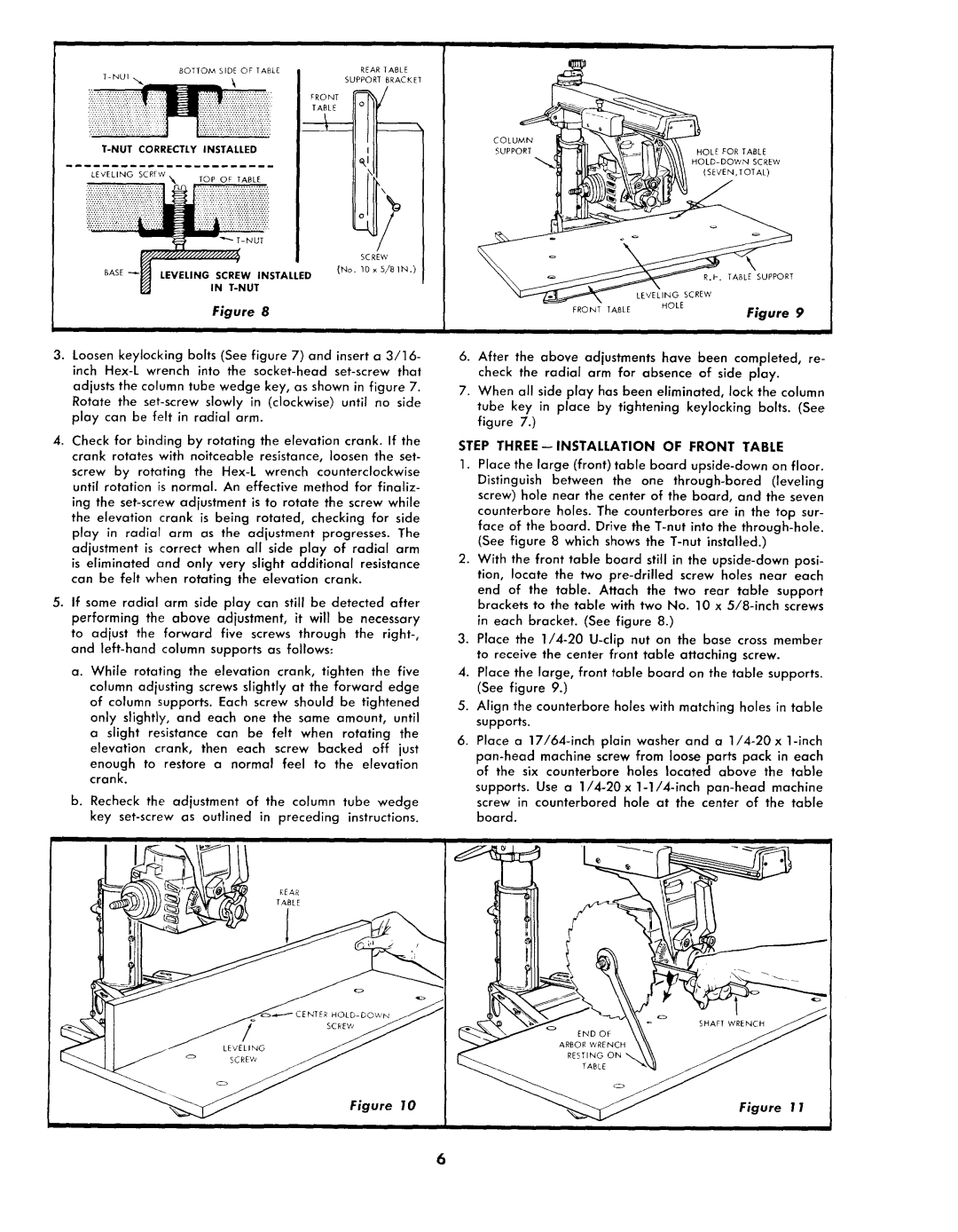 Sears 113.2945 owner manual Step THREE--INSTALLATION of Front Table 