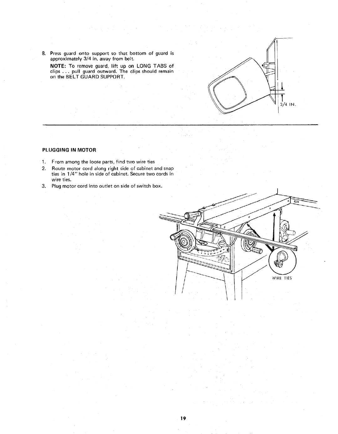 Sears 113.298141 owner manual Plugging in Motor 