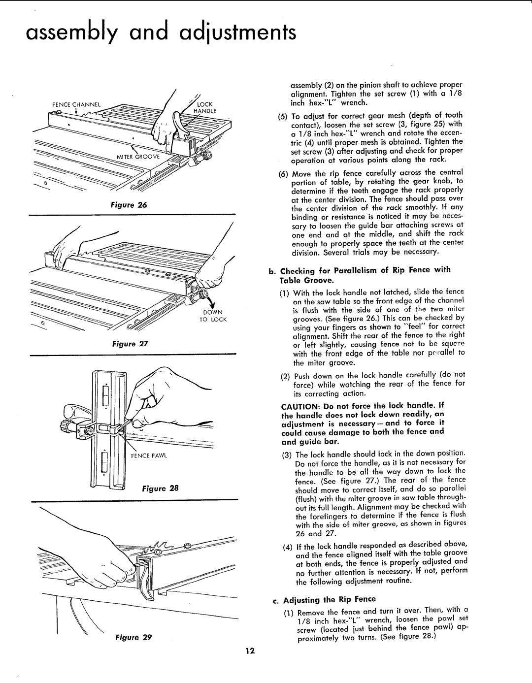 Sears 113.299131 owner manual Checking for Parallelism of Rip Fence with Table Groove, €. Adjusting the Rip Fence 