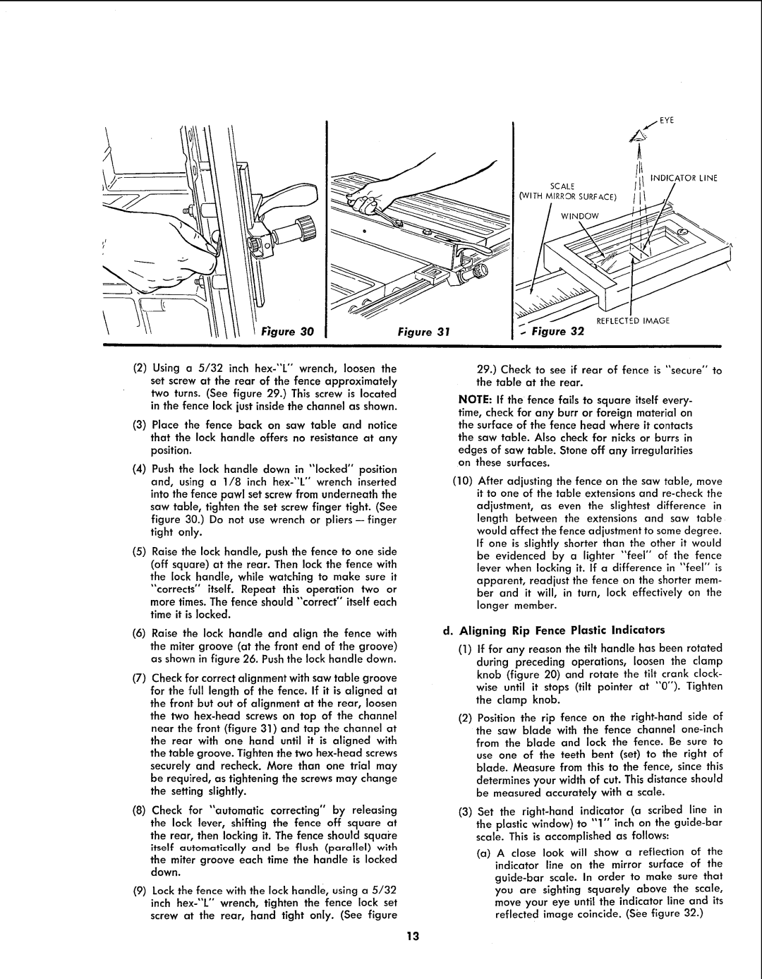 Sears 113.299131 owner manual Aligning Rip Fence Plastic Indicators 