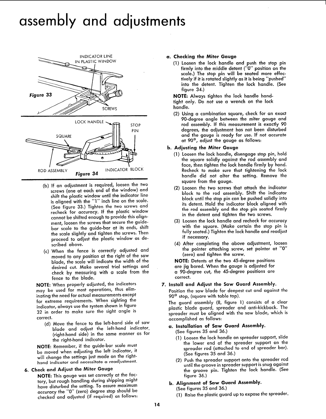 Sears 113.299131 owner manual Checking the Miter Gauge, Check and Adjust the Miter Gauge 