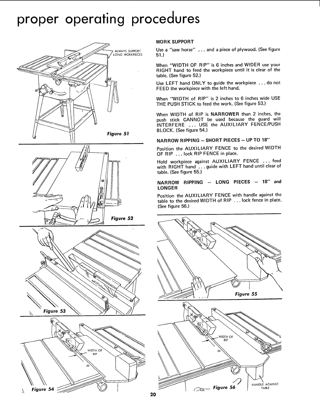 Sears 113.299131 owner manual WOR K Support, Narrow Ripping Short Pieces UP to, Narrow Ripping Long Pieces 18, Longer 