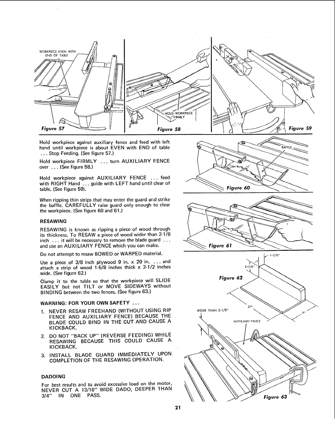 Sears 113.299131 owner manual Resawing, Dadoi NG, ONE Pass 