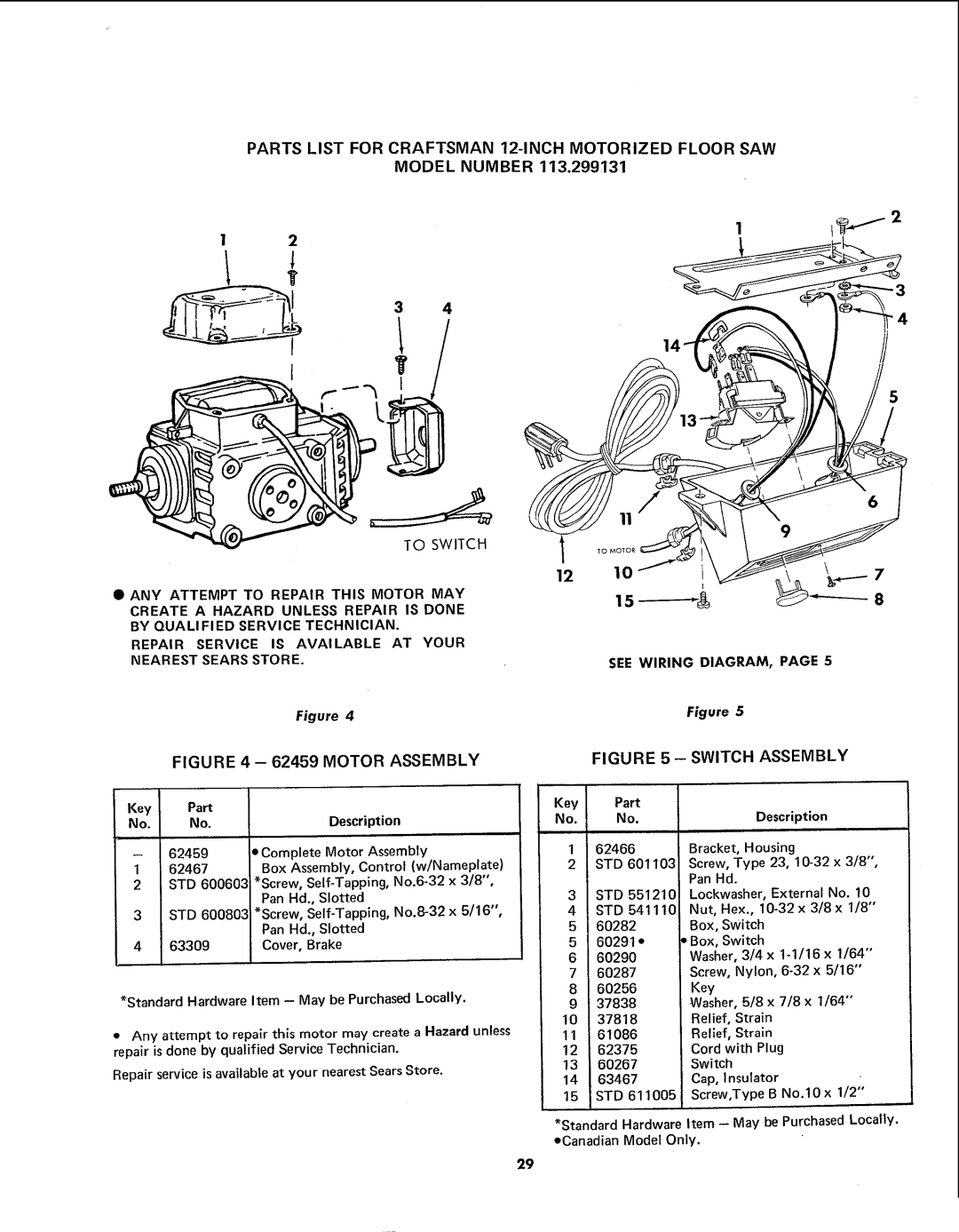 Sears 113.299131 owner manual See Wiring DIAGRAM 