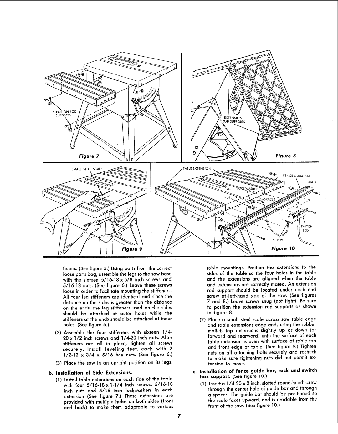 Sears 113.299131 owner manual Installation of Side Extensions 