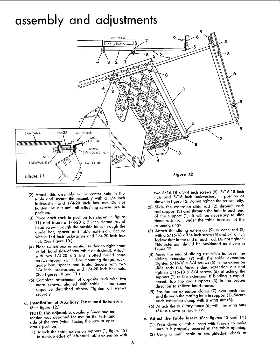 Sears 113.299131 owner manual Assembly and adiustments 