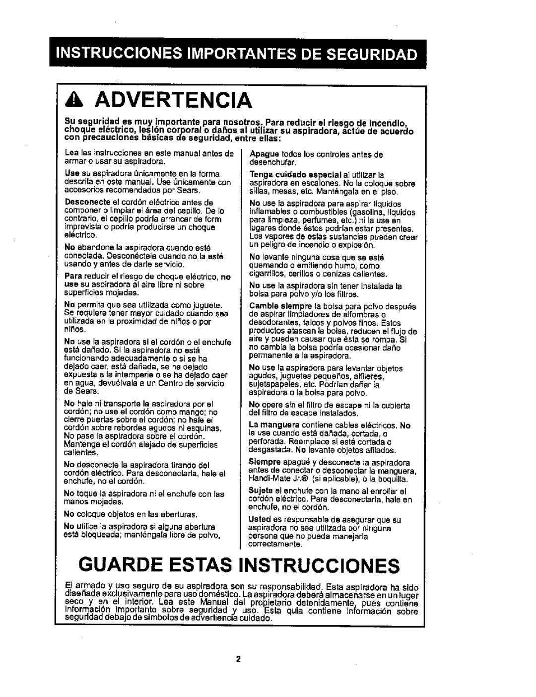 Sears 116.26212 owner manual Advertencia 