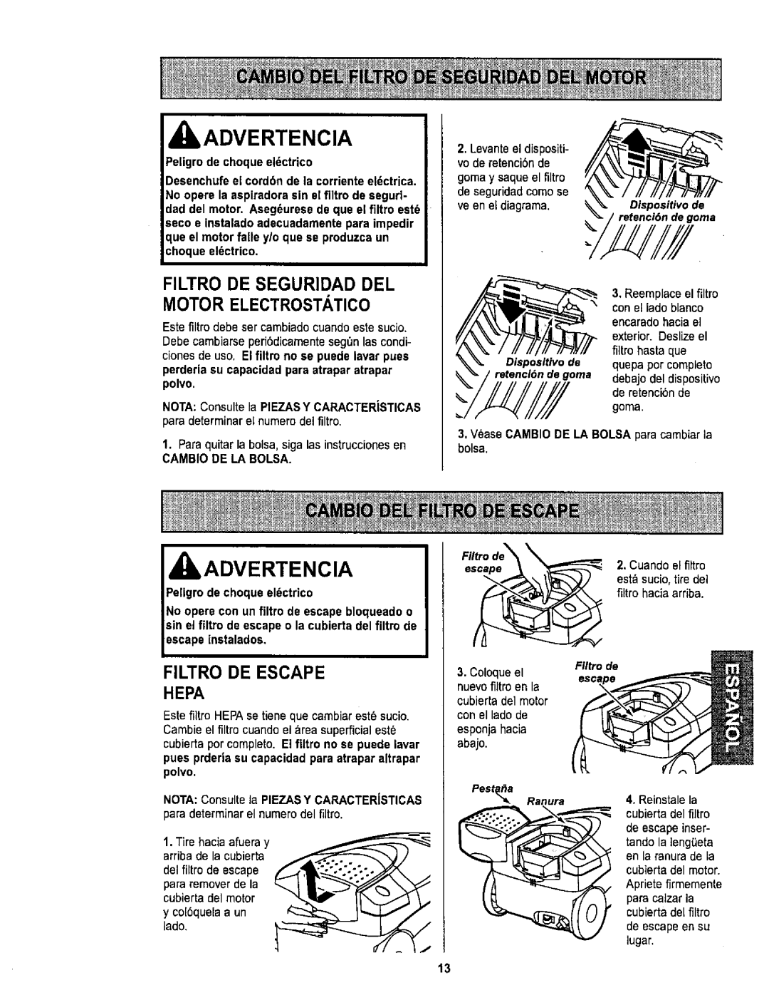 Sears 116.26212 Filtro DE Seguridad DEL Motor Electrostatico, Disposltivode Dispositivode Retenci6n de goma, FIItro de 