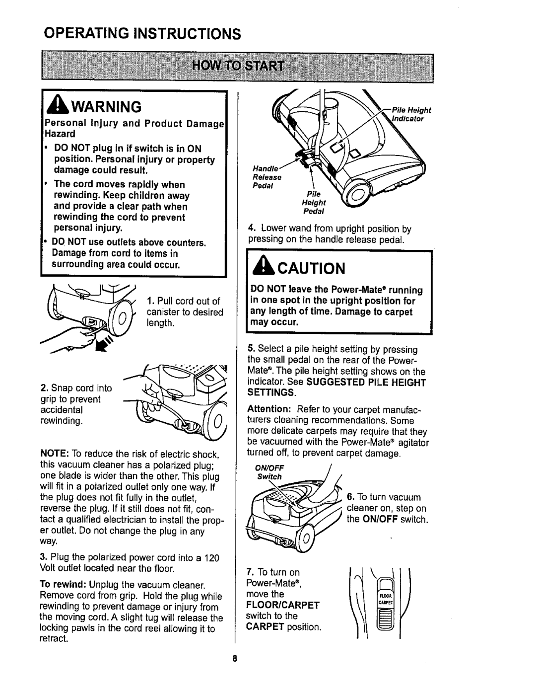 Sears 116.26212 owner manual Kwarning, Operating Instructions 