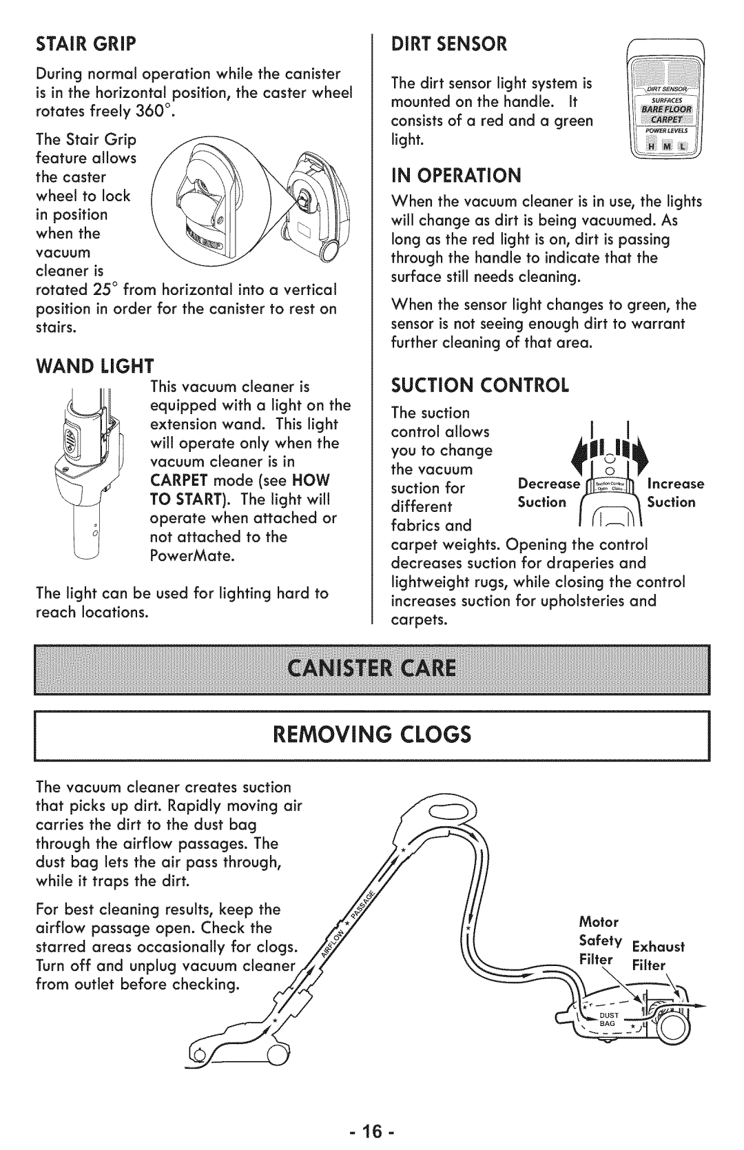 Sears 116.28014 manual Removing, Clogs 