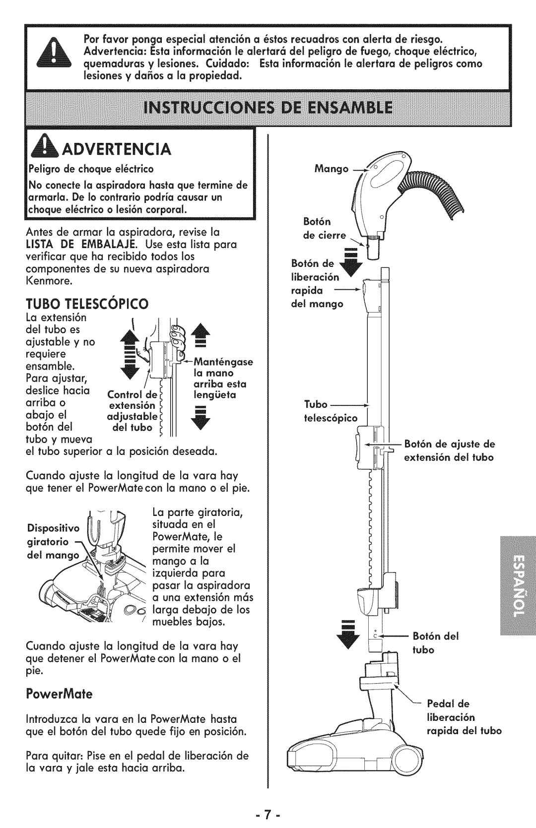 Sears 116.28014 manual Advertencia, Izquierda para 