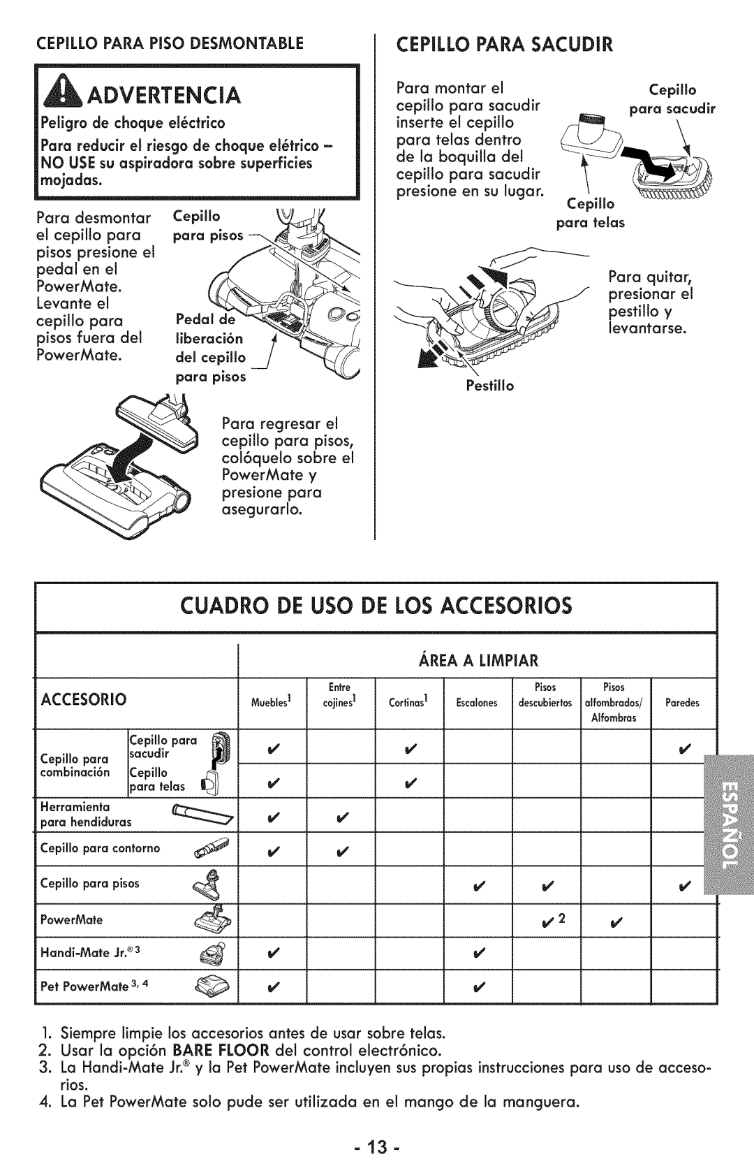 Sears 116.28014 manual Cepillo Para Sacudir, Cepillopara Piso Desmontable, Accesorio, MuebI.J 