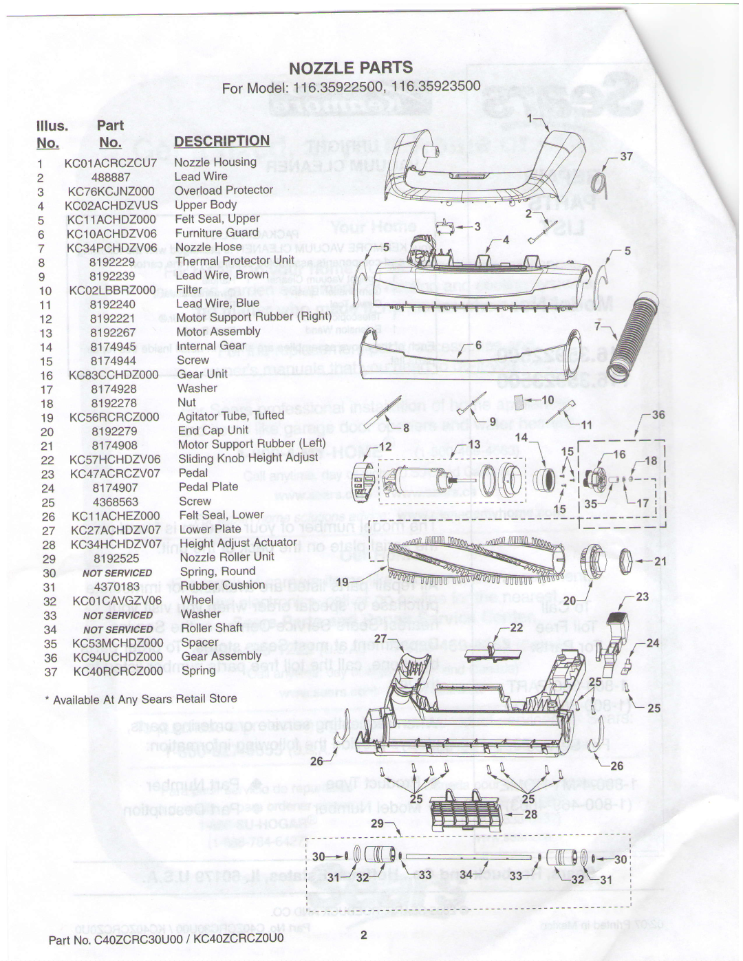 Sears 116.35923500, 116.35922500 owner manual 30*opffiF\-/WQr*.oi, Nozzleparts 