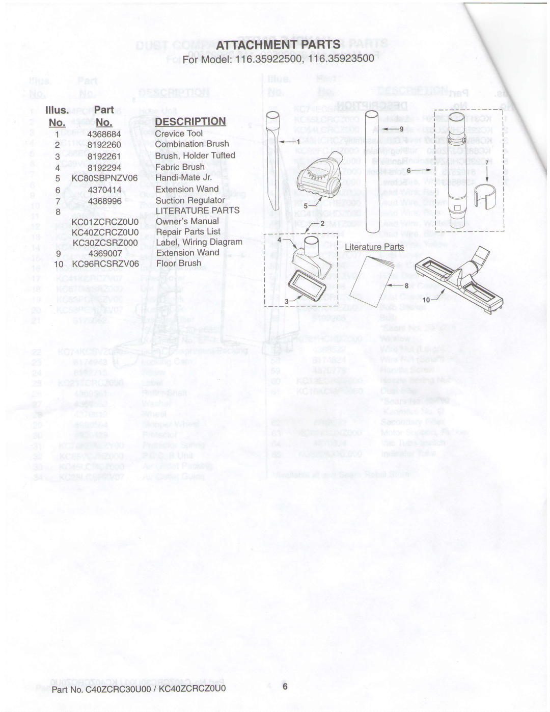 Sears 116.35923500, 116.35922500 owner manual Attachmentparts, Lllus. Part 