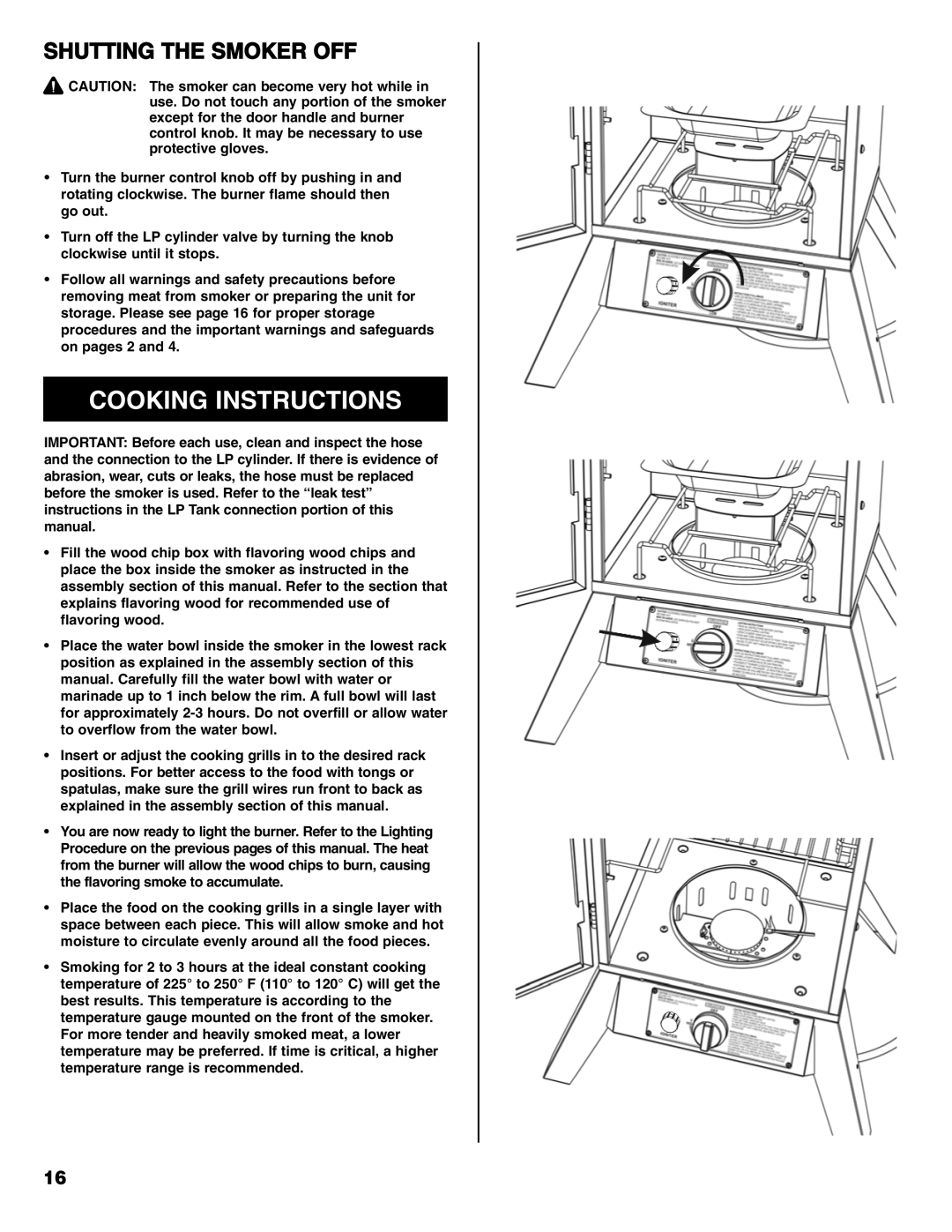 Sears 125.15884800 owner manual Cooking Instructions, Shutting the Smoker OFF 