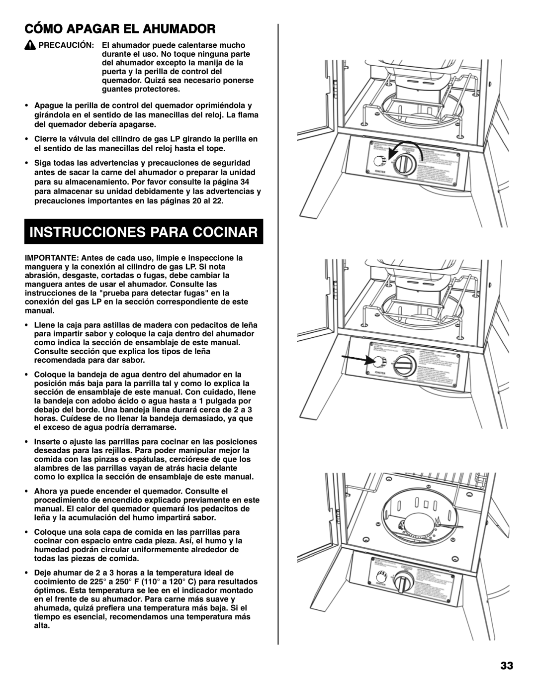 Sears 125.15884800 owner manual Instrucciones Para Cocinar, Cómo Apagar EL Ahumador 