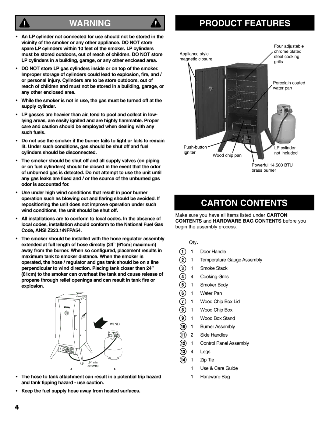 Sears 125.15884800 owner manual Product Features, Carton Contents 