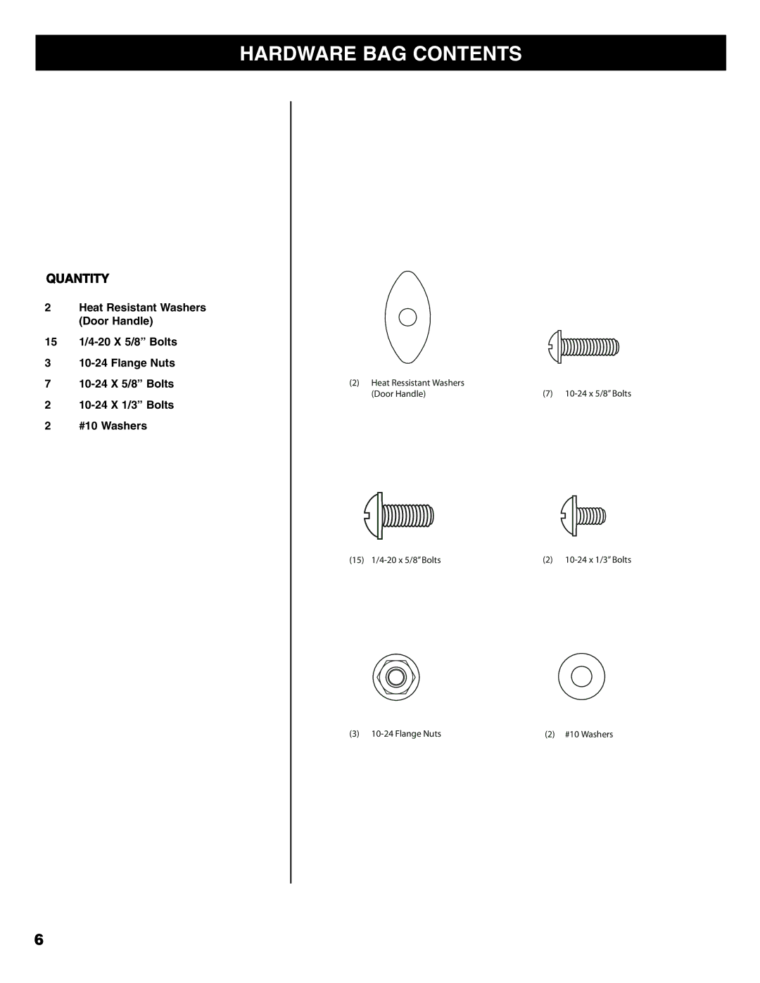 Sears 125.15884800 owner manual Hardware BAG Contents 