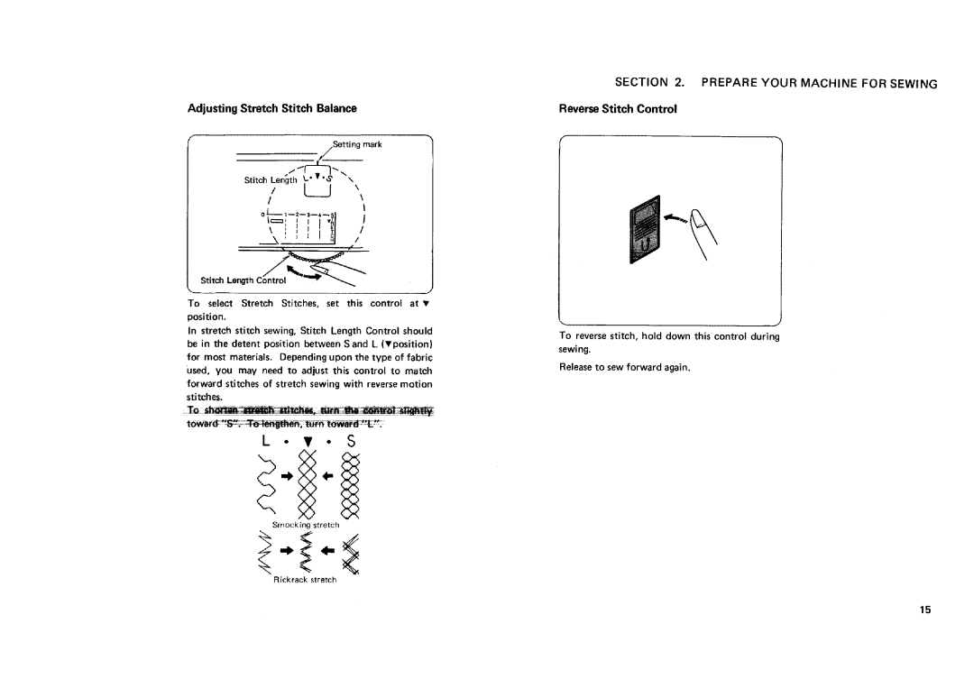 Sears 11682, 12781, 12681, 12581 manual Adjusting Stretch Stitch Balance, Reverse Stitch Control, Releaseto sew forward again 