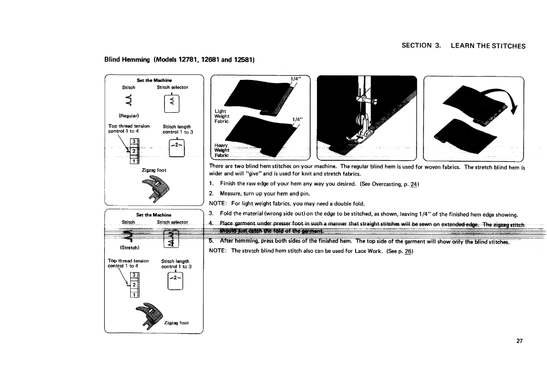 Sears 11682, 12781, 12581 manual Blind Hemming Models, 12681, Stjtch, That Be*wcon exteRded=ede, Fabric 