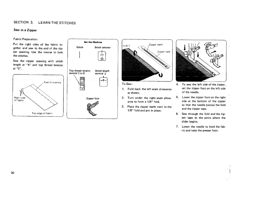 Sears 12581, 12781, 12681, 11682 manual Sew in a Zipper 