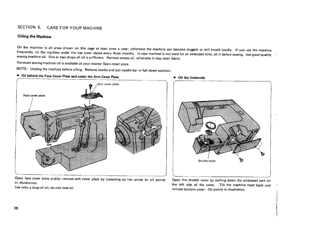 Sears 12581, 12781, 12681, 11682 manual Oiling the Machine, Oil points in illustration 