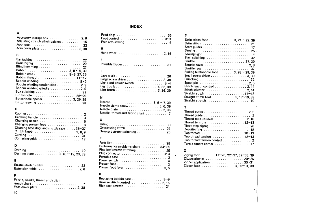 Sears 12781, 12681, 12581, 11682 manual Index, Extension, Zipper application 3031 