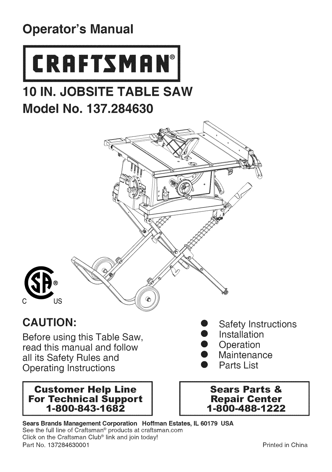 Sears 137.28463 operating instructions Operators Manual 
