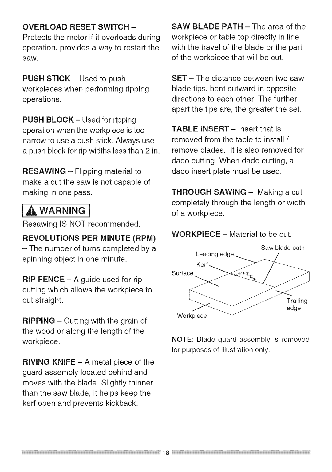 Sears 137.28463 operating instructions Overload Reset Switch, Revolutions PER Minute RPM 