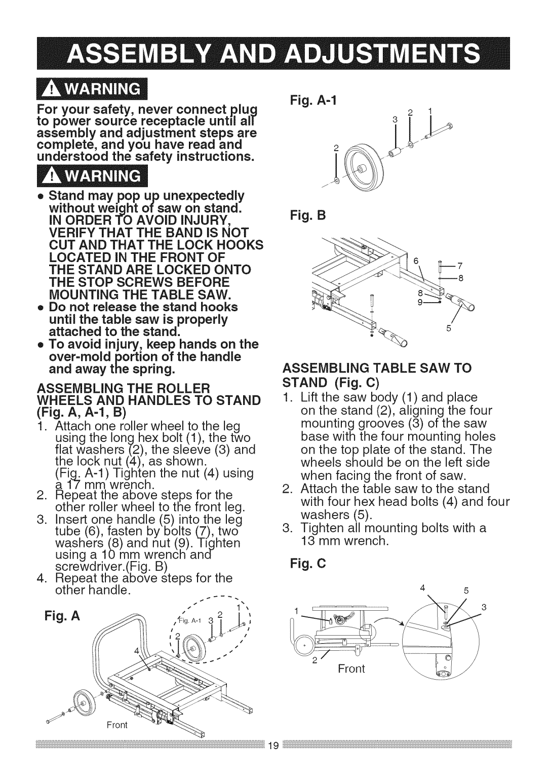 Sears 137.28463 operating instructions Order to Avoid iNJURY, Do not release the stand hooks 