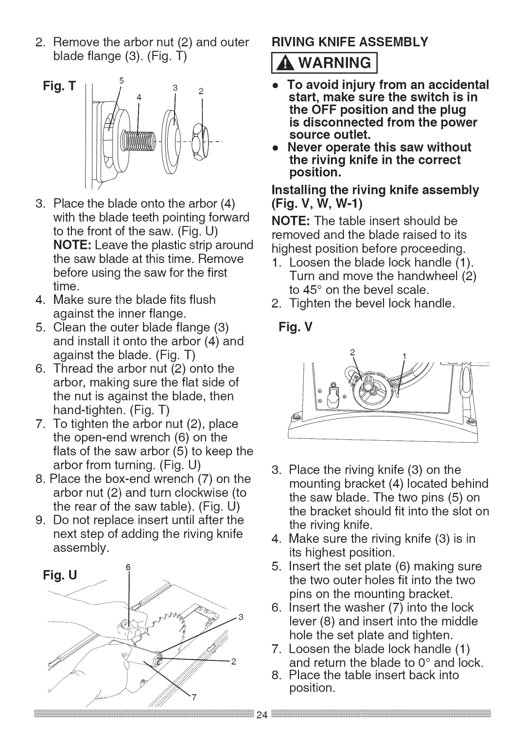 Sears 137.28463 operating instructions Riving Knife Assembly 