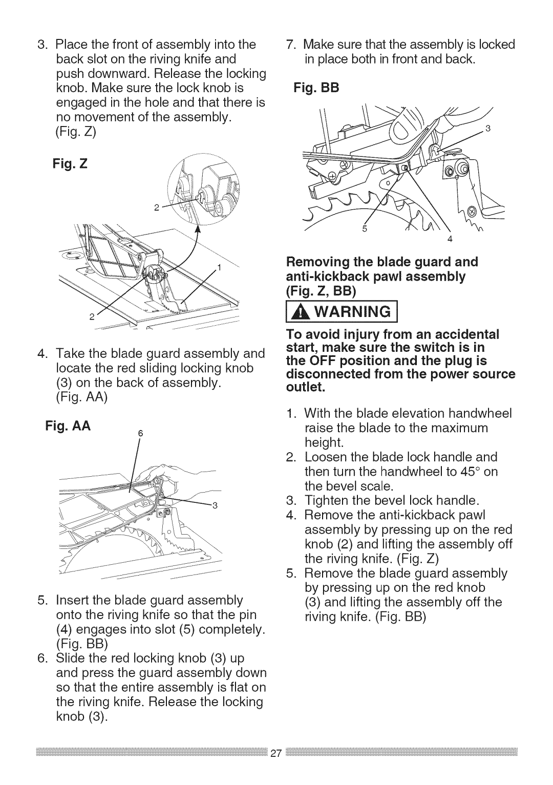 Sears 137.28463 operating instructions Fig. Z 