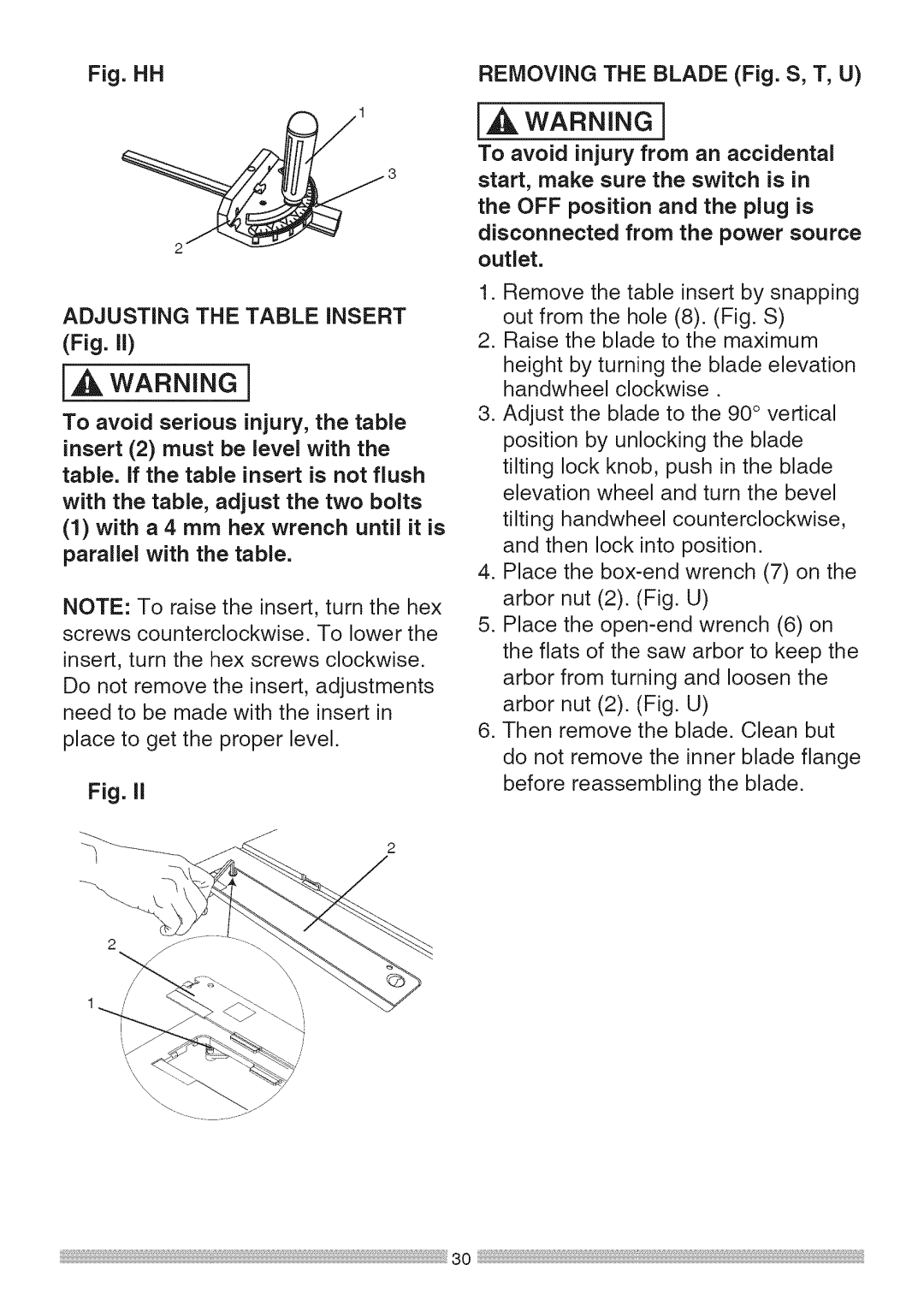 Sears 137.28463 operating instructions Adjusting the Table iNSERT 