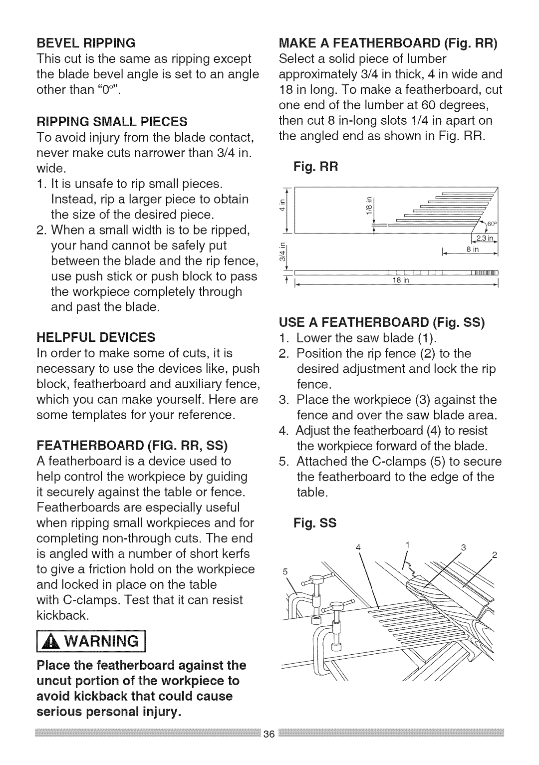 Sears 137.28463 operating instructions Ripping Small Pieces, Helpful Devices 